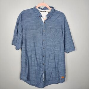 Outpost Makers Men's XXL Button-Up Short Sleeve Stretch Dobby Western Shirt Blue